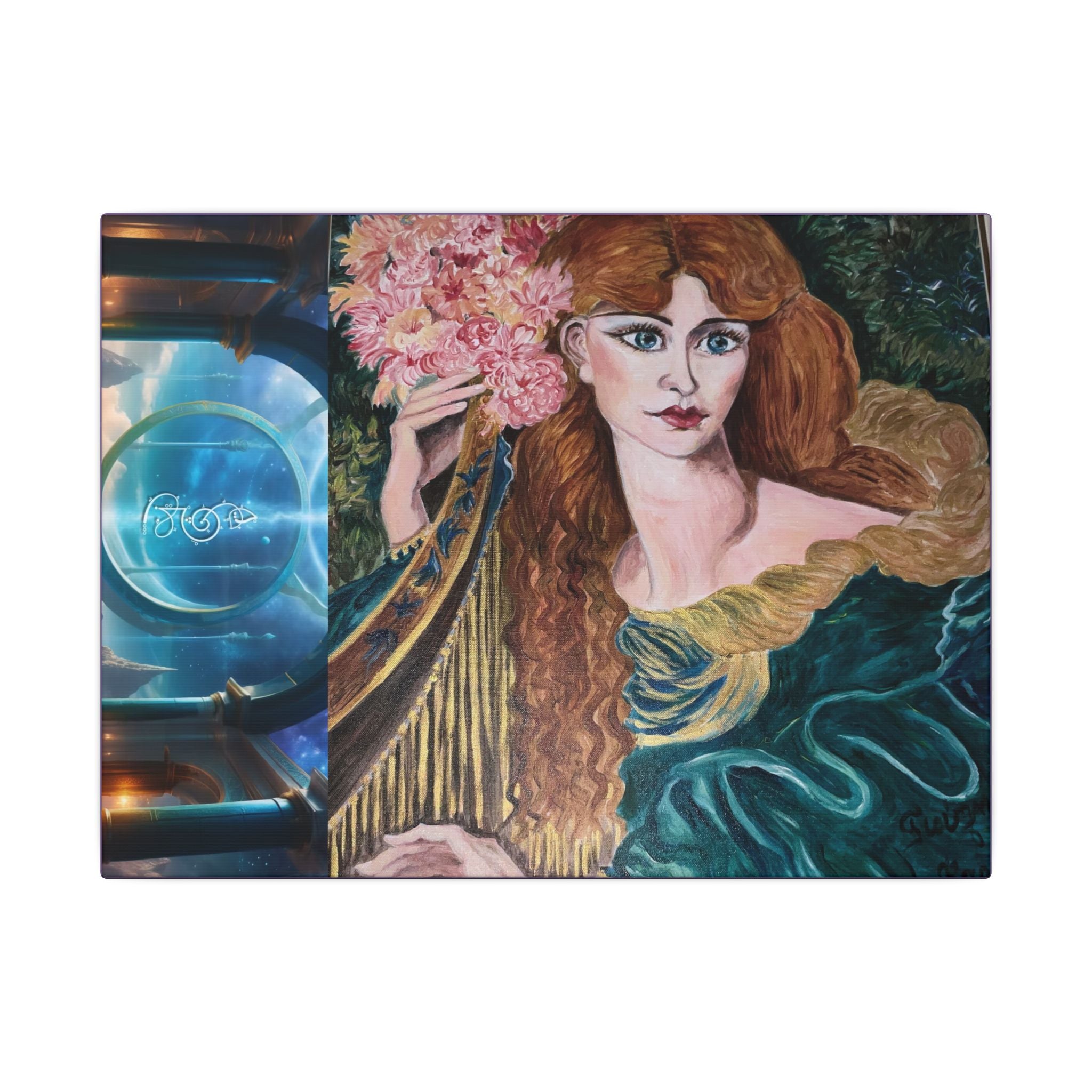 Greek Goddess of Music, Daughter of Zeus, 11 Dimensions Lady with Harp, Canvas