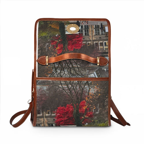 Vintage Leather Manor Photo Collage Waterproof Canvas Bag by Effrosyni