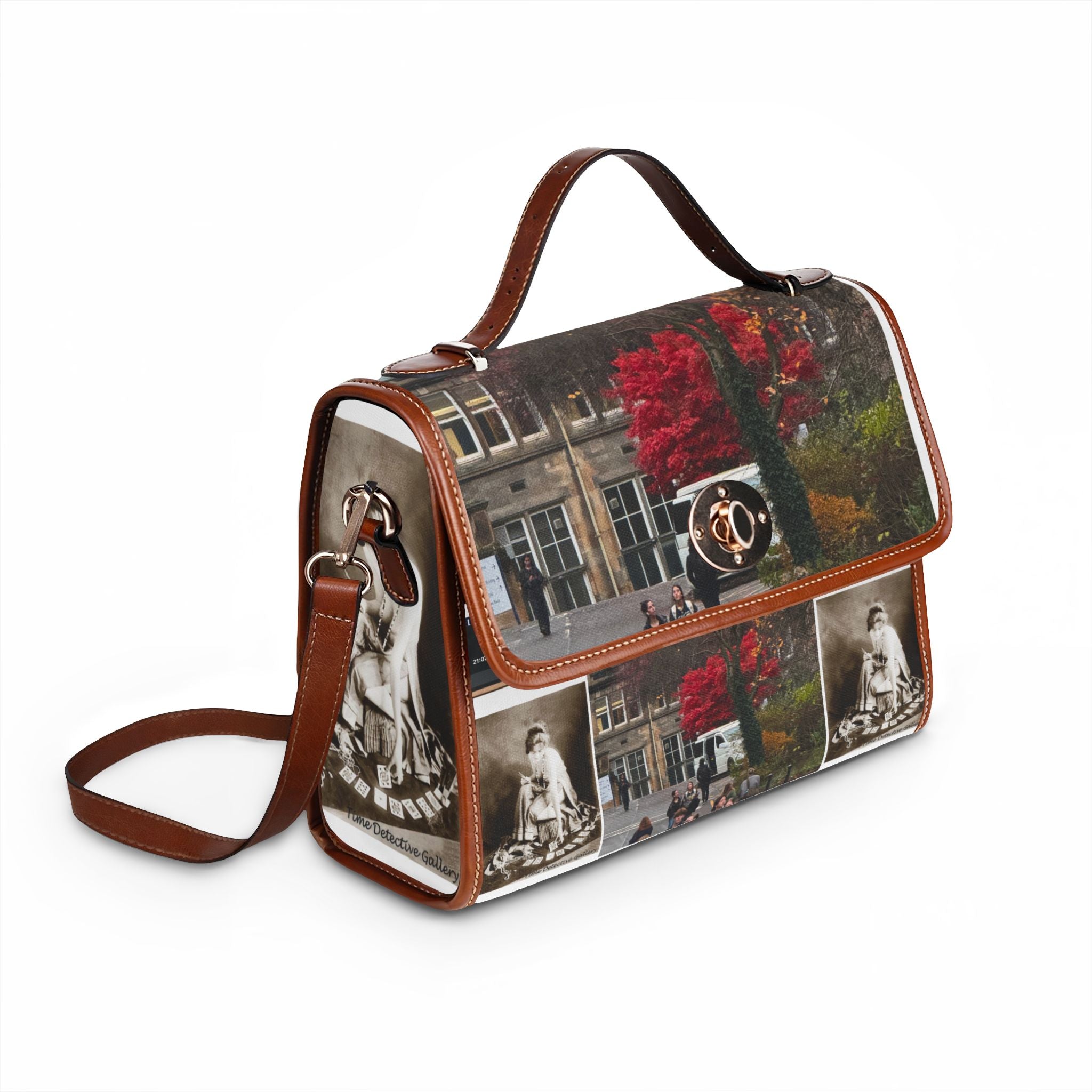 Vintage Leather Manor Photo Collage Waterproof Canvas Bag by Effrosyni