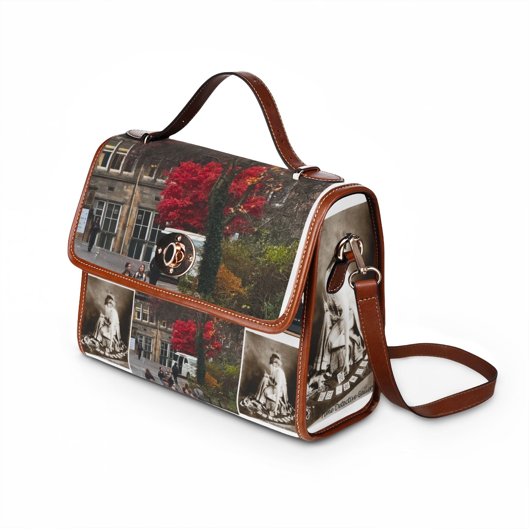 Vintage Leather Manor Photo Collage Waterproof Canvas Bag by Effrosyni