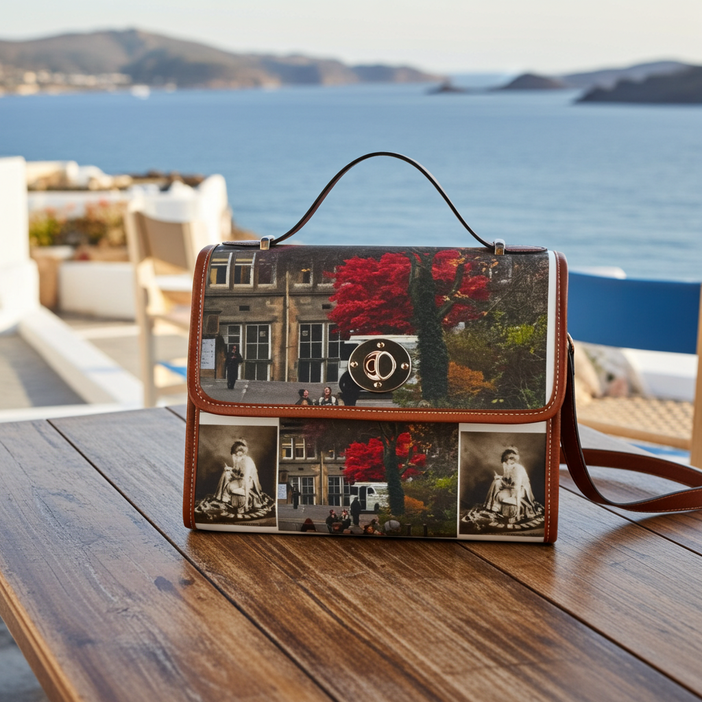 Vintage Leather Manor Photo Collage Waterproof Canvas Bag by Effrosyni