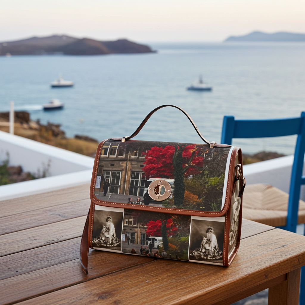 Vintage Leather Manor Photo Collage Waterproof Canvas Bag by Effrosyni
