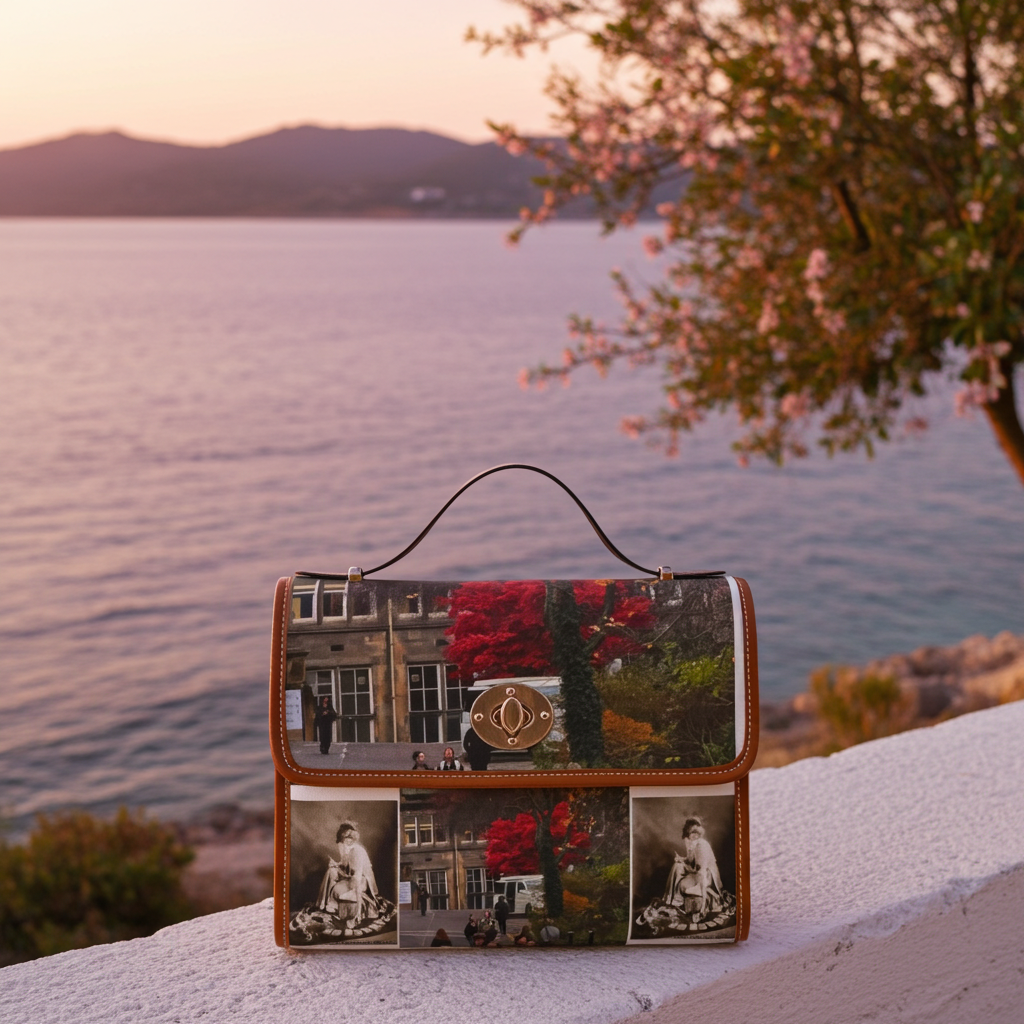 Vintage Leather Manor Photo Collage Waterproof Canvas Bag by Effrosyni